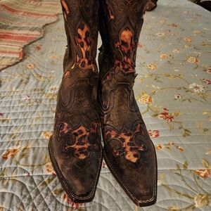 Laredo brown leather boots with orange cut outs size 7.5. EUC 75.00